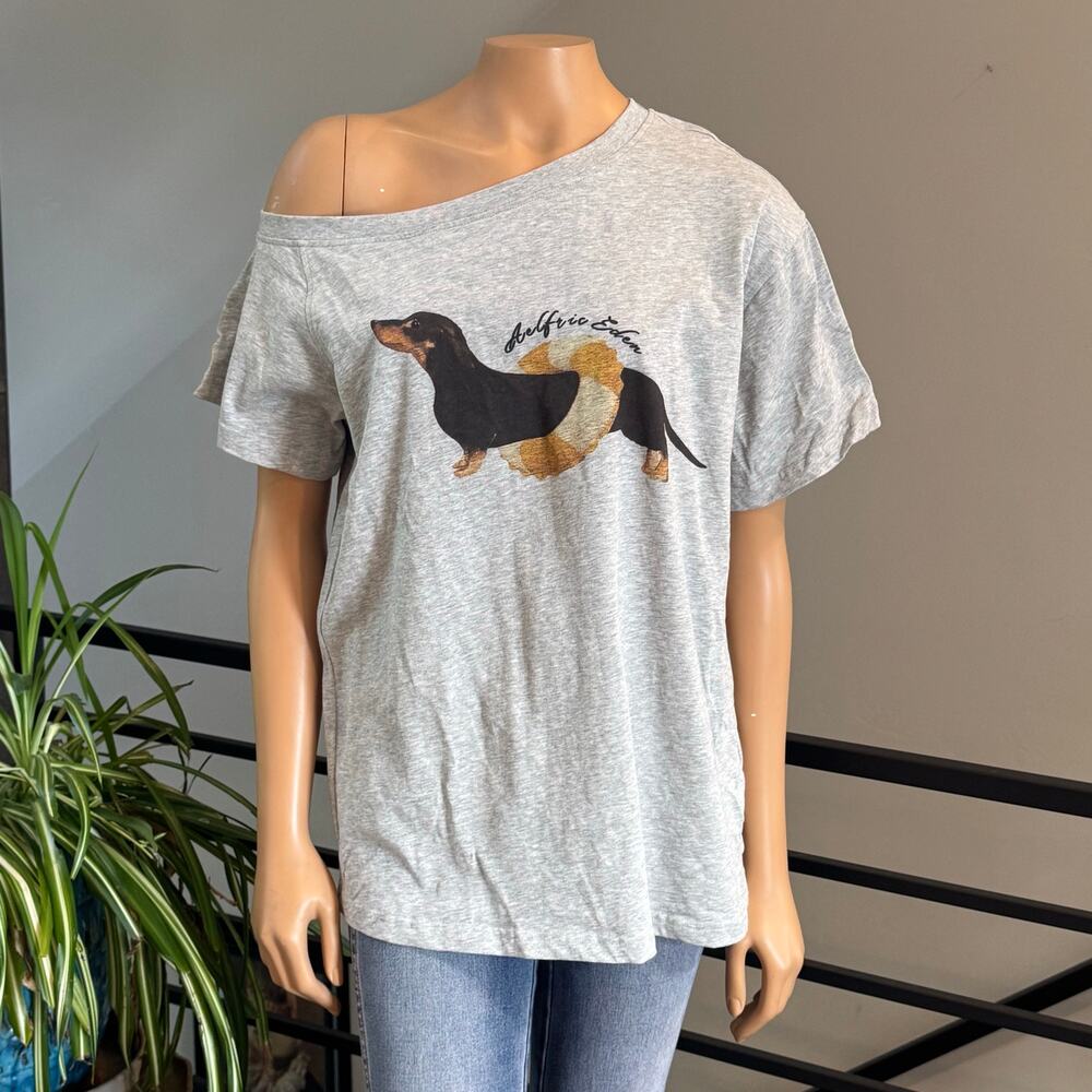 NWT Aelfric Eden Dachshund Off The Shoulder Graphic Tee Grey Size S - Picture 5 of 13